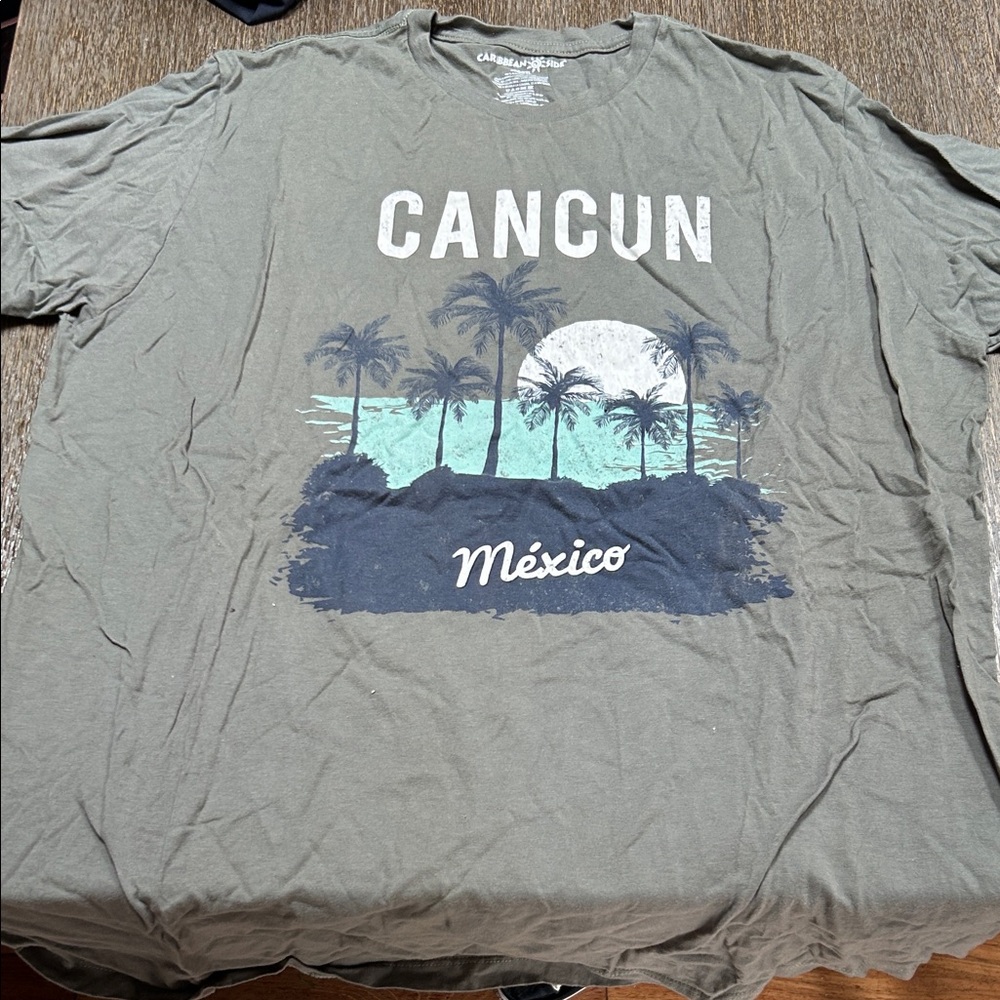 Caribbean Olive Green Cancun Mexico Palm Graphic Tee